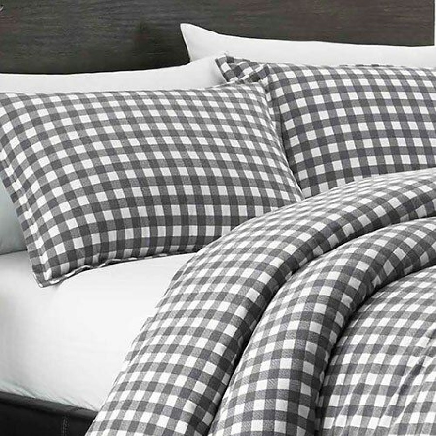 Bed * | Deals Eddie-Bauer Bed Eddie Bauer Preston Flannel Duvet Cover Set Grey