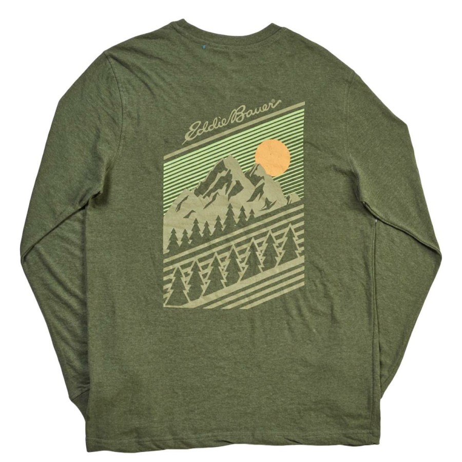 Clothing * | Hot Sale Eddie-Bauer Clothing Mens Eddie Bauer Long Sleeve Mountain Graphic Tee Olive-Branch