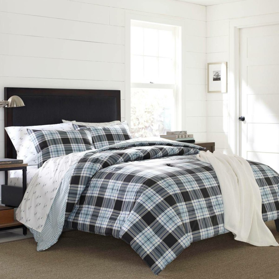 Bed * | Best Deal Eddie-Bauer Bed Eddie Bauer Lewis Plaid 180 Thread Count Duvet Cover Set Navy