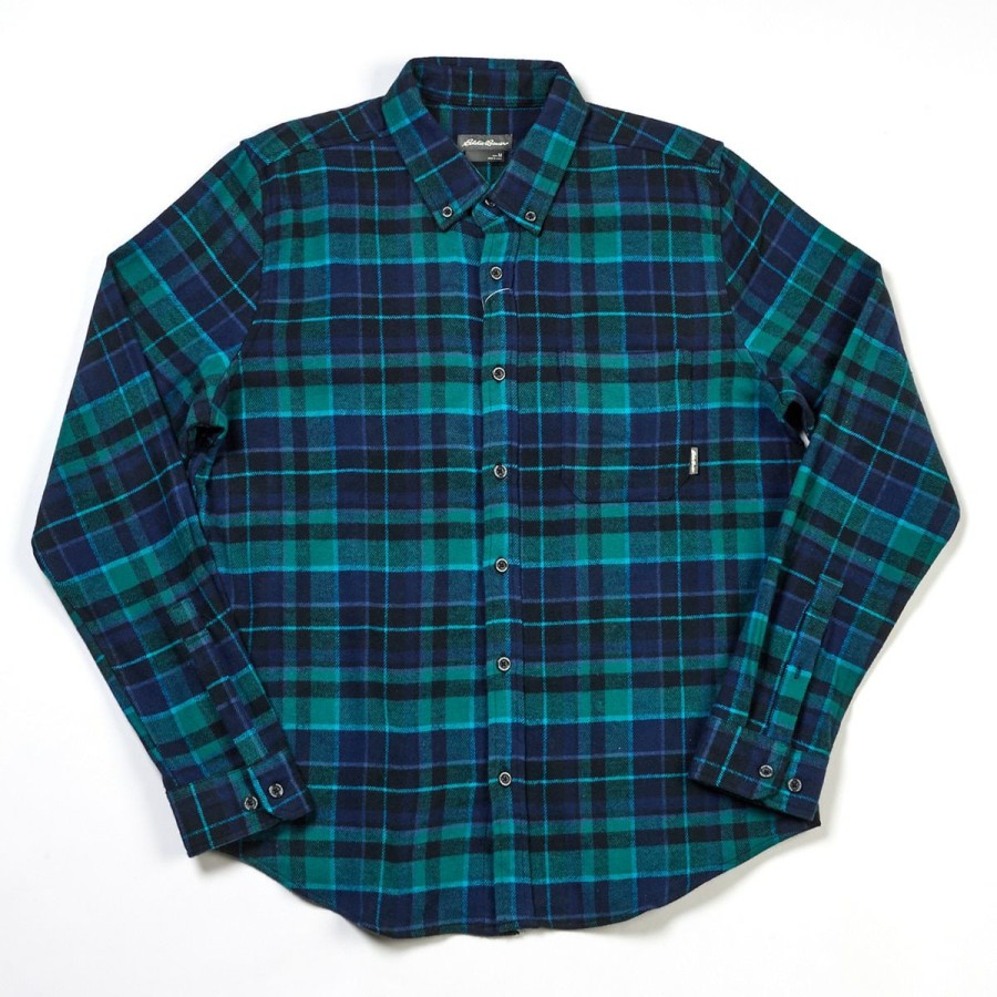 Clothing * | Budget Eddie-Bauer Clothing Mens Eddie Bauer Flex Flannel Shirt Dark Teal Dark-Teal