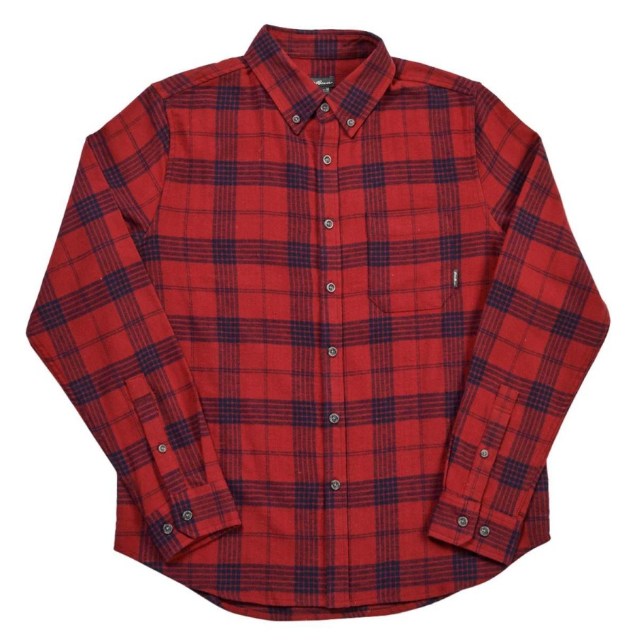 Clothing * | Best Deal Eddie-Bauer Clothing Mens Eddie Bauer Flex Flannel Shirt Brick Red Brick-Red