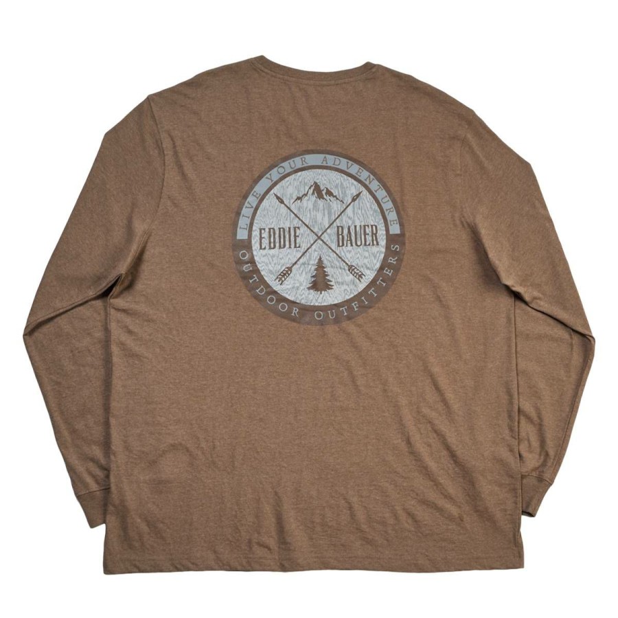 Clothing * | Discount Eddie-Bauer Clothing Mens Eddie Bauer Long Sleeve Live Your Adventure Tee Teak