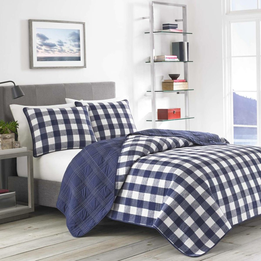 Bed * | Budget Eddie-Bauer Bed Eddie Bauer Lakehouse 136 Tc Reversible Quilt Set Blue Blue/White