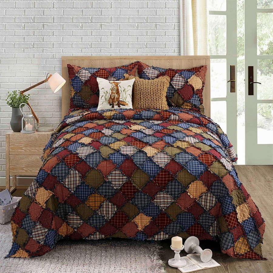 Bed * | New Donna-Sharp Bed Donna Sharp Blue Ridge 140Tc Quilt Set Blue/Rust