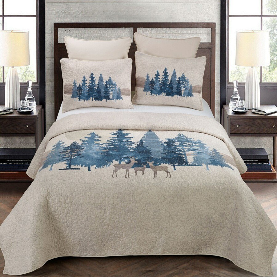 Bed * | Budget Donna-Sharp Bed Donna Sharp Watercolor Forest 140 Tc Quilt Set White