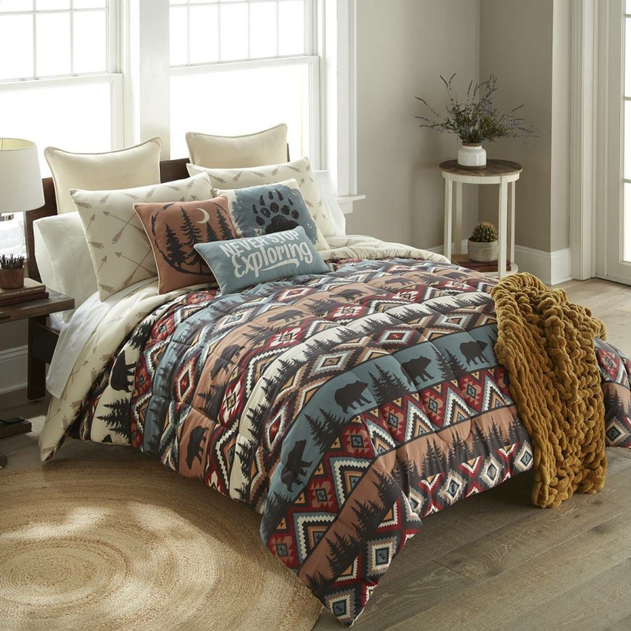 Bed * | Top 10 Donna-Sharp Bed Your Lifestyle By Donna Sharp Bear Totem Comforter Set Blue/Tan