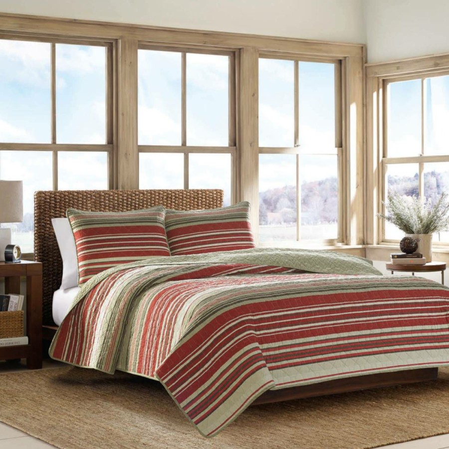 Bed * | Discount Eddie-Bauer Bed Eddie Bauer Yakima Valley Stripe 136 Thread Count Quilt Set Red/Multi