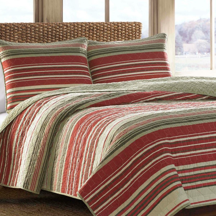 Bed * | Discount Eddie-Bauer Bed Eddie Bauer Yakima Valley Stripe 136 Thread Count Quilt Set Red/Multi