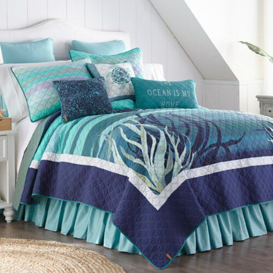 Bed * | Best Deal Donna-Sharp Bed Donna Sharp Summer Surf Cotton Quilt Set Aqua/Multi