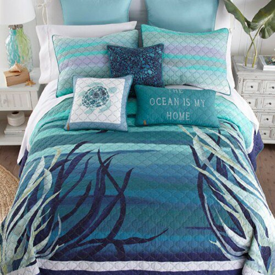 Bed * | Best Deal Donna-Sharp Bed Donna Sharp Summer Surf Cotton Quilt Set Aqua/Multi