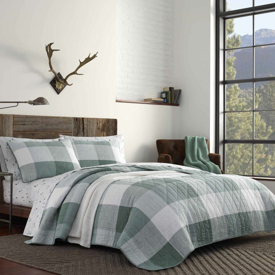 Bed * | Coupon Eddie-Bauer Bed Eddie Bauer Boulder 136 Thread Count Reversible Quilt Set Green Evergreen