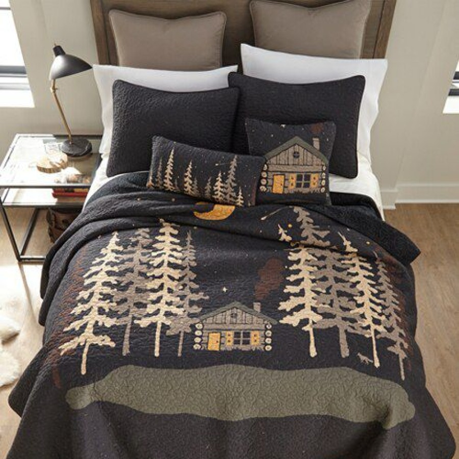 Bed * | Hot Sale Donna-Sharp Bed Donna Sharp Moonlit Cabin Cotton Quilt Set Charcoal-Multi