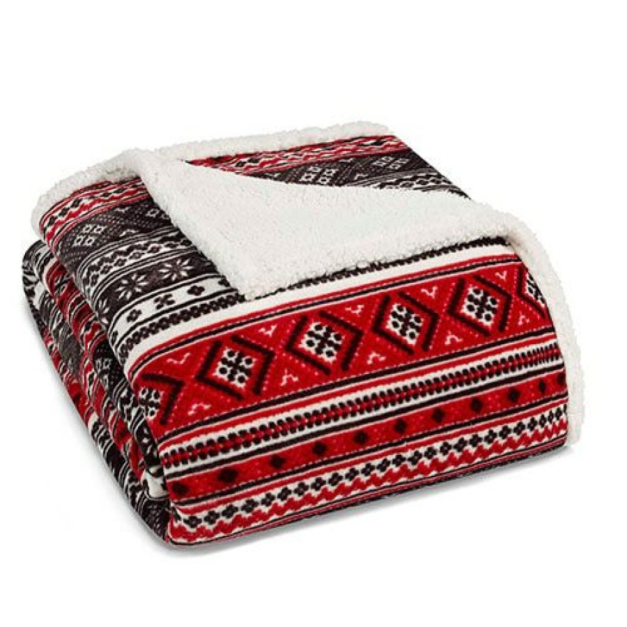 Bed * | Buy Eddie-Bauer Bed Eddie Bauer Classic Fair Isle Black Sherpa Blanket Black/Multi