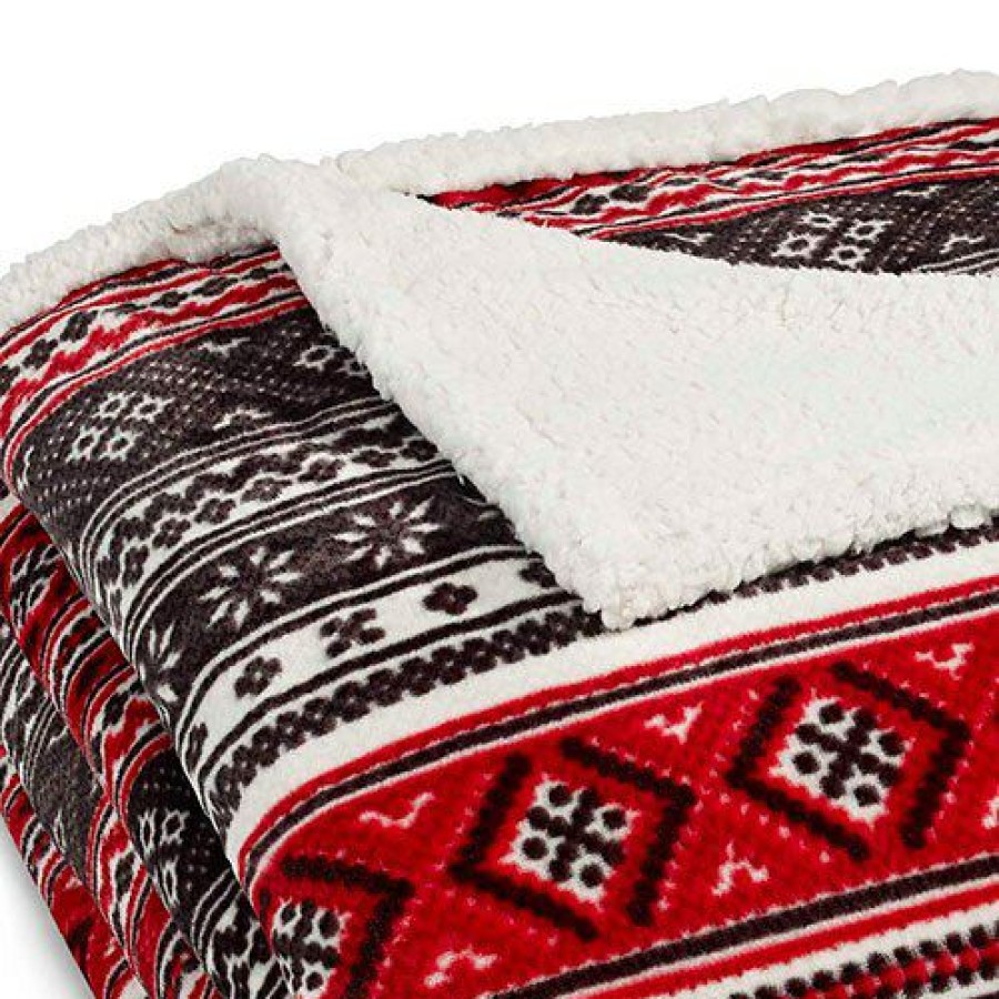 Bed * | Buy Eddie-Bauer Bed Eddie Bauer Classic Fair Isle Black Sherpa Blanket Black/Multi