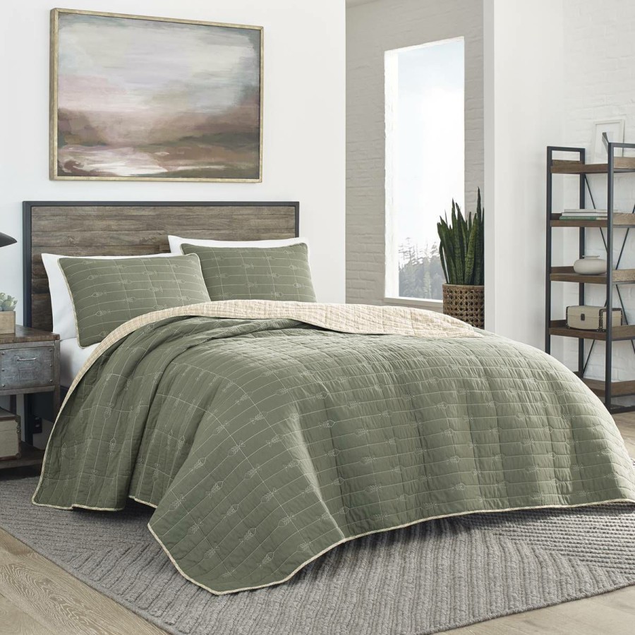 Bed * | Cheap Eddie-Bauer Bed Eddie Bauer Troutdale 136 Thread Count Reversible Quilt Set Green