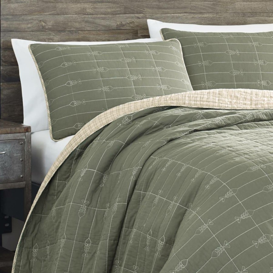 Bed * | Cheap Eddie-Bauer Bed Eddie Bauer Troutdale 136 Thread Count Reversible Quilt Set Green