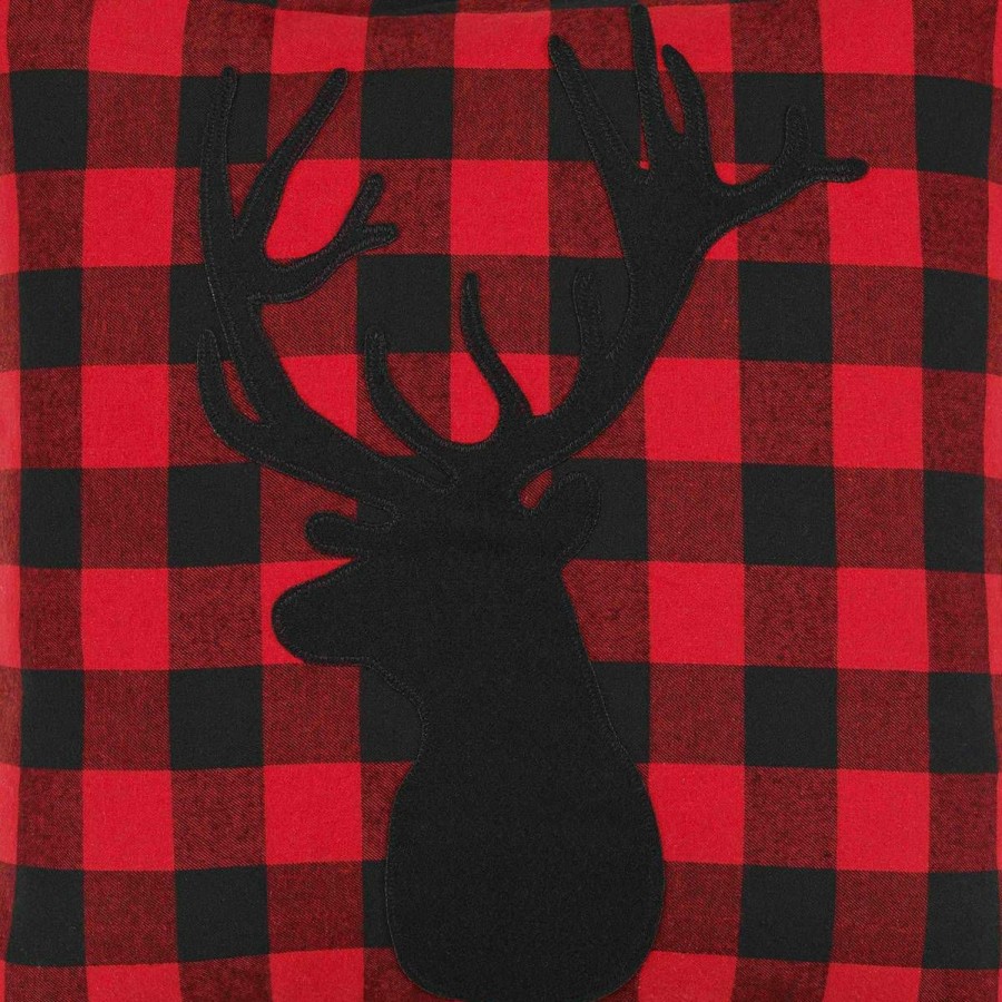 Bed * | Best Sale Eddie-Bauer Home Decor Eddie Bauer Cabin Plaid Stag Head Decorative Pillow 20 20 Dark-Red