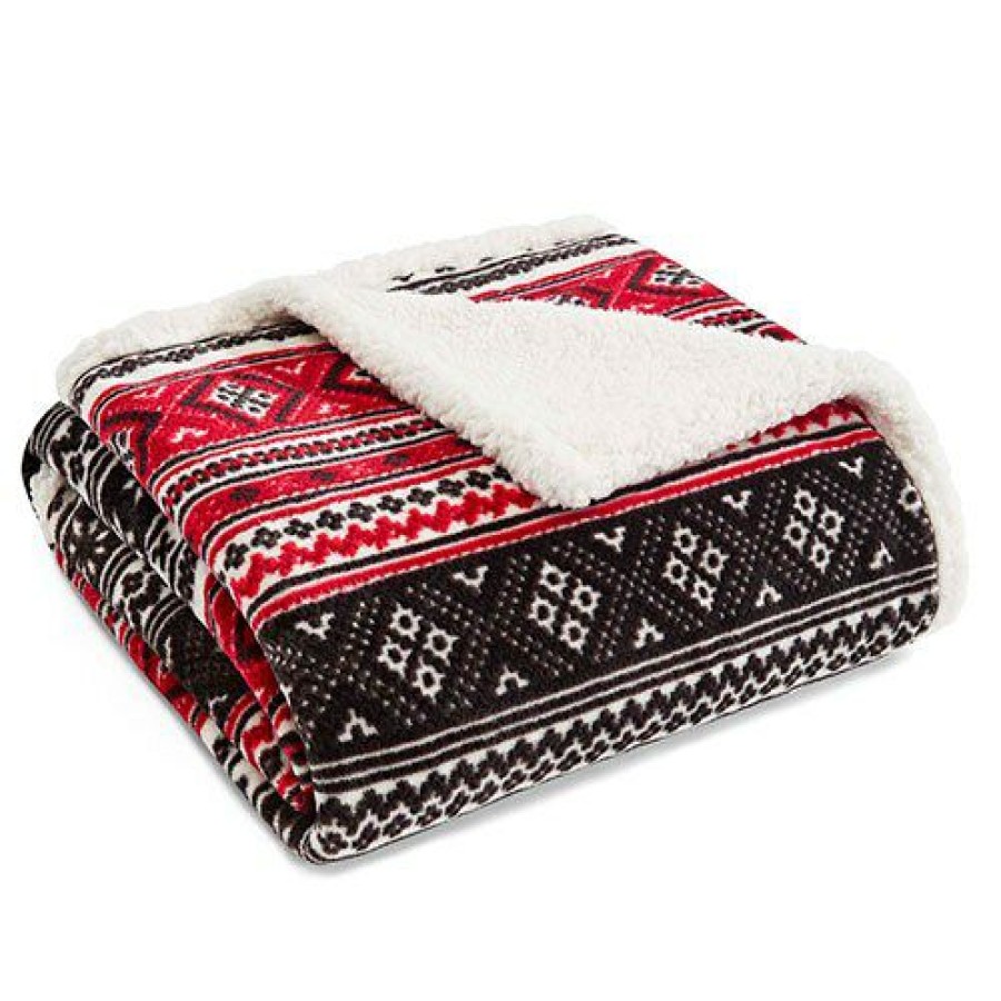 Bed * | Flash Sale Eddie-Bauer Bed Eddie Bauer Classic Fair Isle Sherpa Throw Blanket 50 60 Red/Black