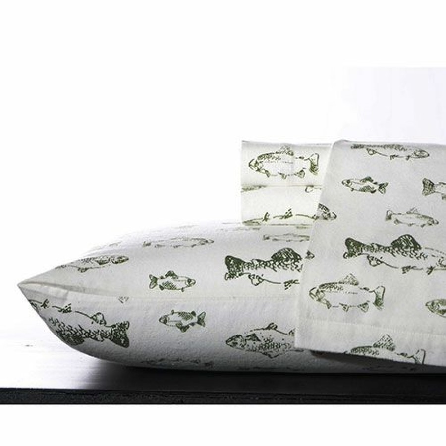 Bed * | Best Reviews Of Eddie-Bauer Bed Eddie Bauer School Of Fish Flannel Sheet Set Dark-Pine/White