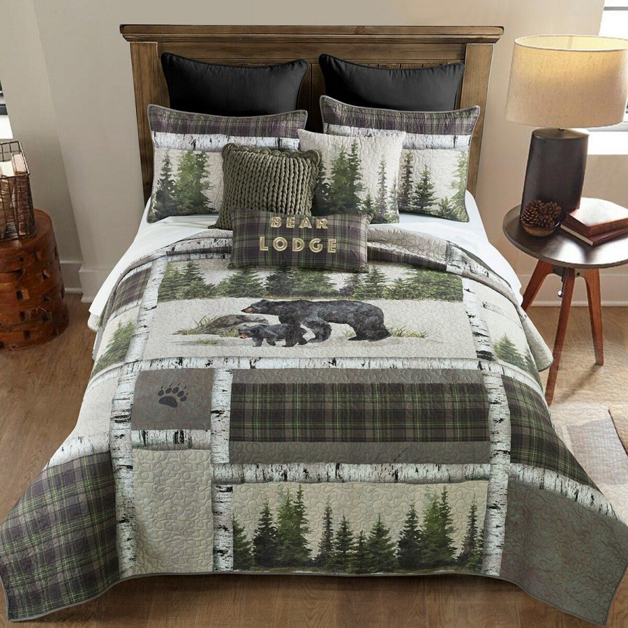 Bed * | Wholesale Donna-Sharp Bed Donna Sharp 140 Tc Bear Panels Quilt Set Grey