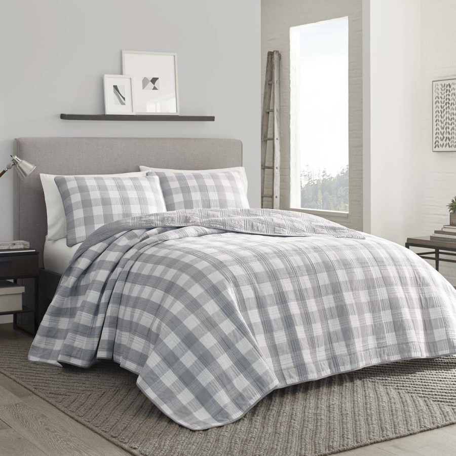 Bed * | Discount Eddie-Bauer Bed Eddie Bauer Lakehouse 136 Tc Reversible Quilt Set Grey Grey/White