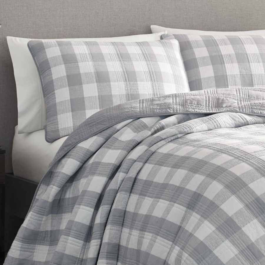 Bed * | Discount Eddie-Bauer Bed Eddie Bauer Lakehouse 136 Tc Reversible Quilt Set Grey Grey/White